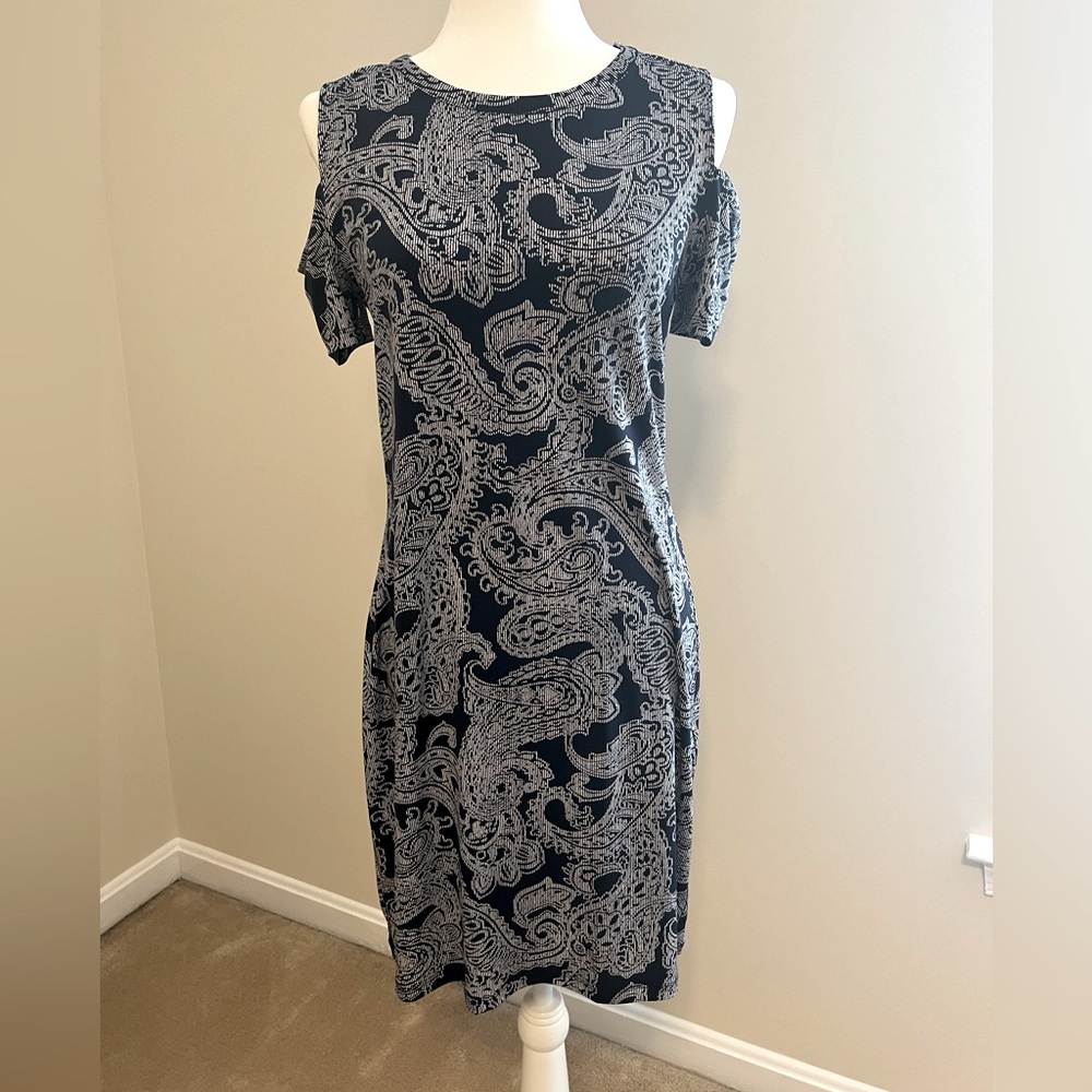 Michael Kors Elegant Navy and Gray Paisley Dress